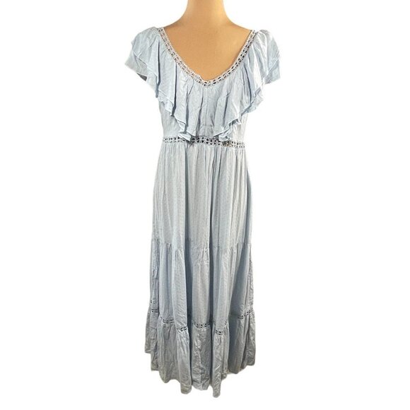 Blue Ruffled Tiered Midi Sundress - Picture 1 of 10